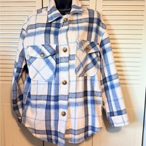 Streetwear Society M Blue White Plaid Oversized Shirt Jacket Coat Pockets Casual